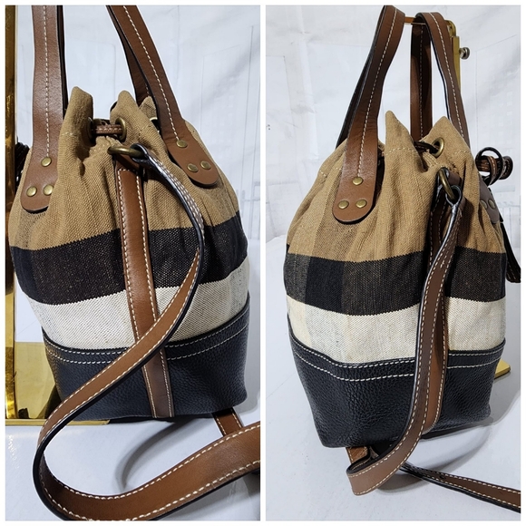 BURBERRY Grainy Calfskin House Check Canvas Small Heston Crossbody Beige/Black - Picture 9 of 13